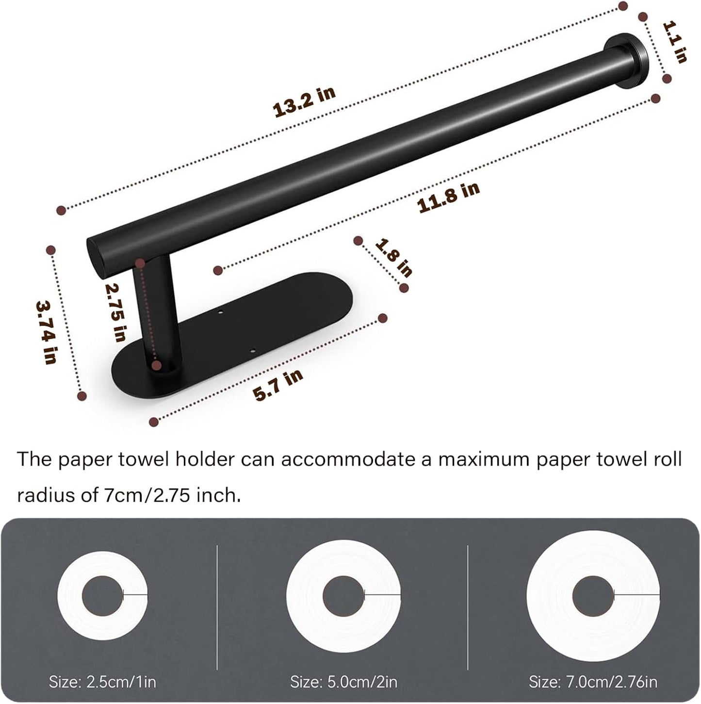 Self Adhesive or Drilling Paper Towel Holder Under Cabinet,Black Stainless Steel Hanging Paper Towel Holder Wall Mount for Kitchen Paper Towel,Under Counter Paper Towel Roll Rack for Home,Bathroom,RV