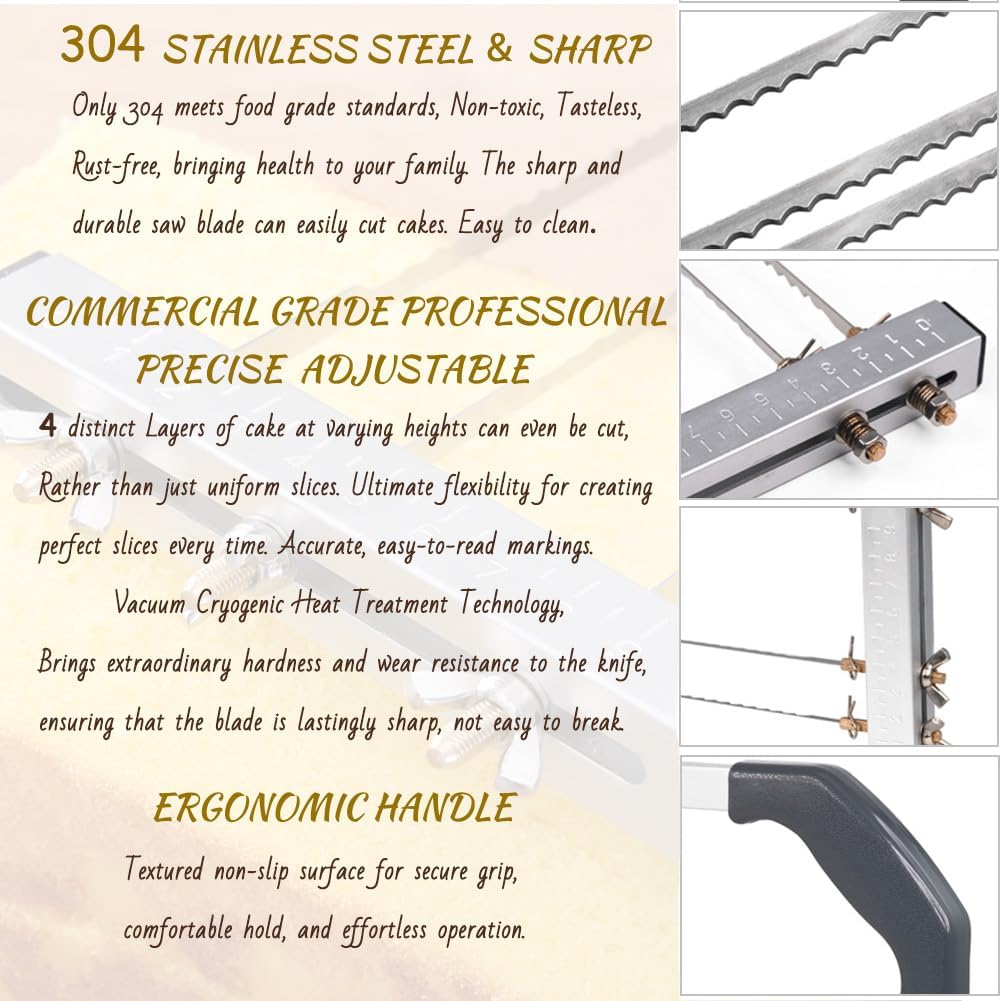 Professional Cake Cutter Slicer Leveler, Commercial 4 Layers Adjustable Stainless Steel Cakes Slice, Large Bread Cutter Toast Cutting Saw, Straight Spatula Baking Level Stratification Birthday Tools