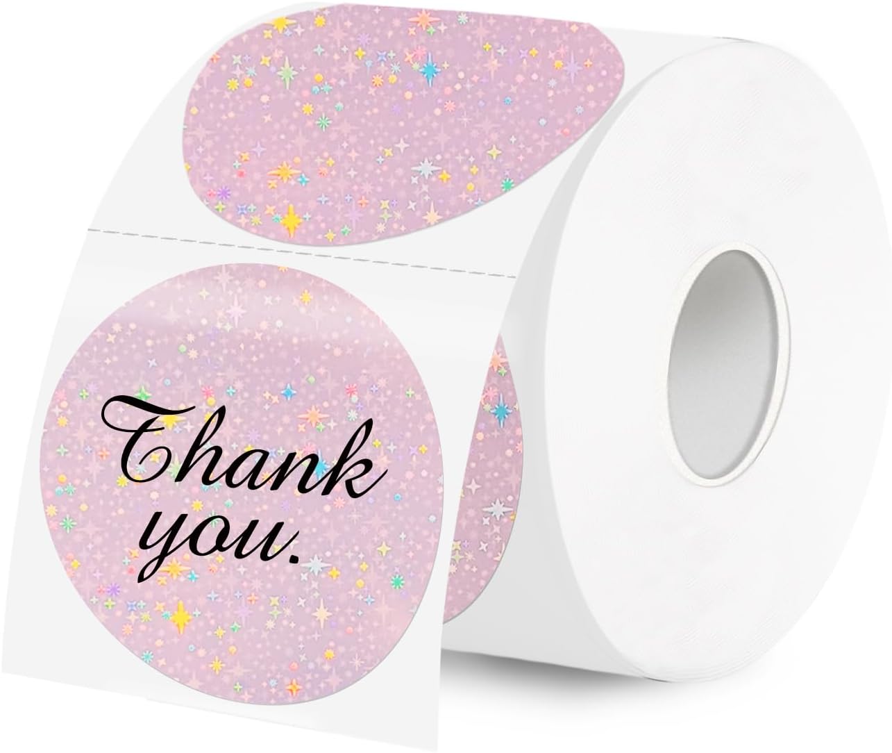 2''Holographic Thermal Label,Round Self-Adhesive Direct Thermal Label,Thermal Stickers for DIY Logo Design,Name Tag (300/Roll Pink Starry Sky