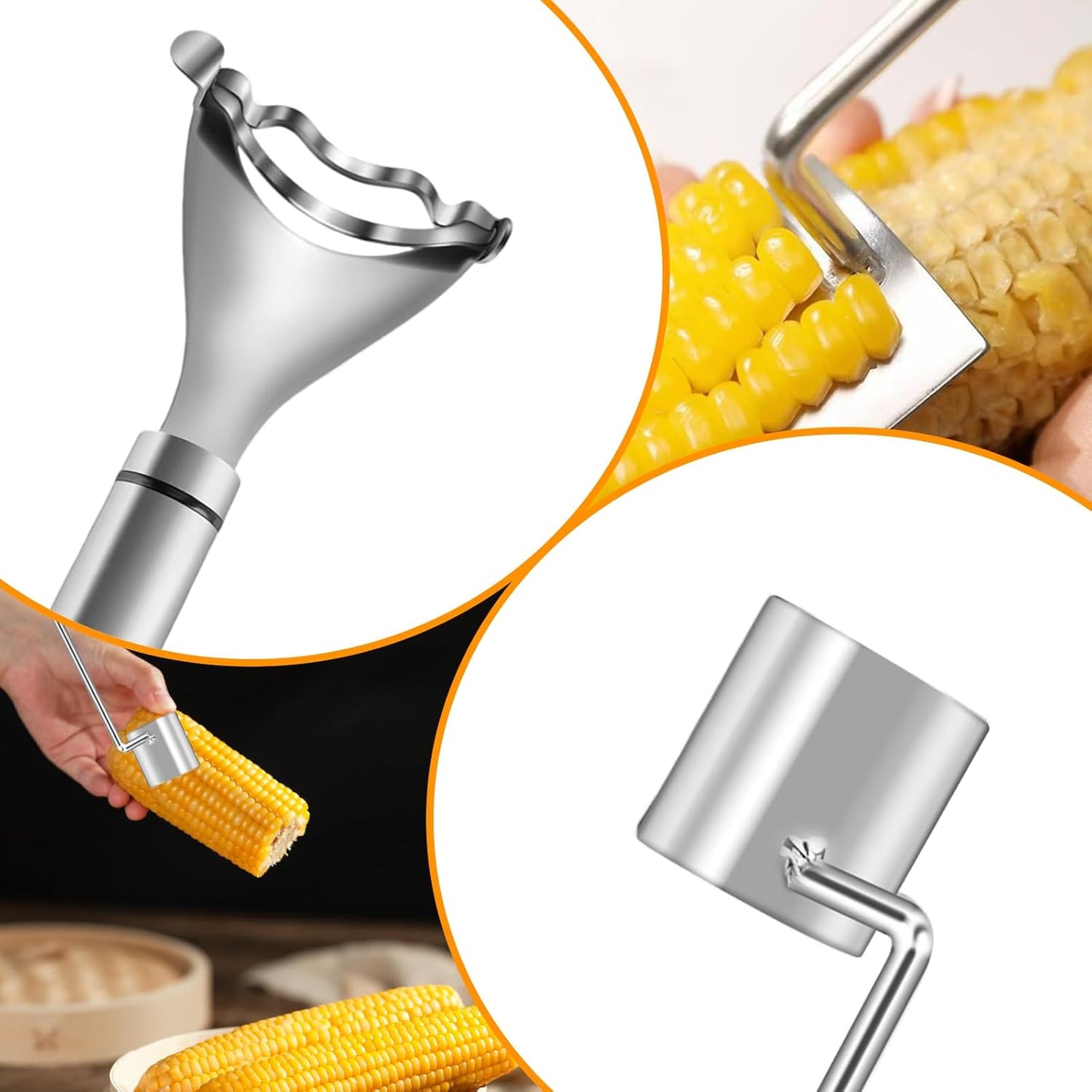 3Pcs Corn Peeler Set, Stainless Steel Corn Peeler, Stripper Tool And Corn Holder, Corn Stripping Tool For Corn On The Cob, Easy Cob Cutter And Remover