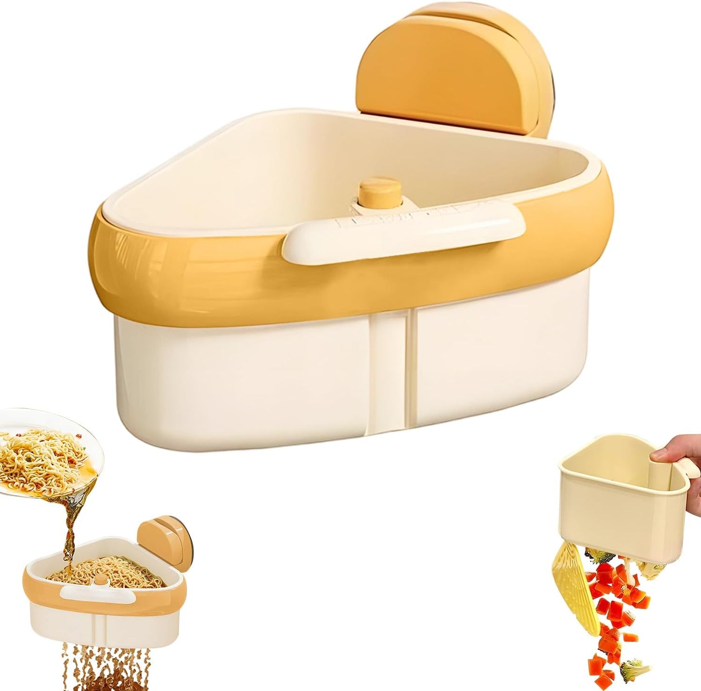 Suction Cup Sink Corner Rack, 2025 New Upgraded Suction Cup Press Triangular Drainer Basket, Automatic Dumping Sink Strainer Basket, Hanging Corner Sink Trash Catcher for Kitchen Food Waste (Orange)