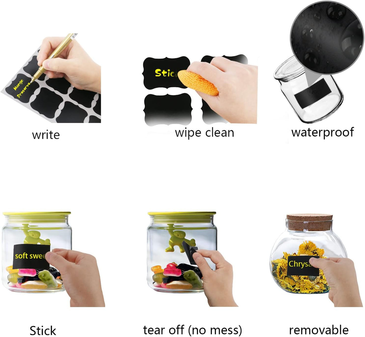 Chalkboard Labels, Removable Blackboard Label Stickers 192PCS with 2 Free Chalk Markers, Waterproof Reusable Labels for Food Containers, Mason Jars, Pantry, Bottles