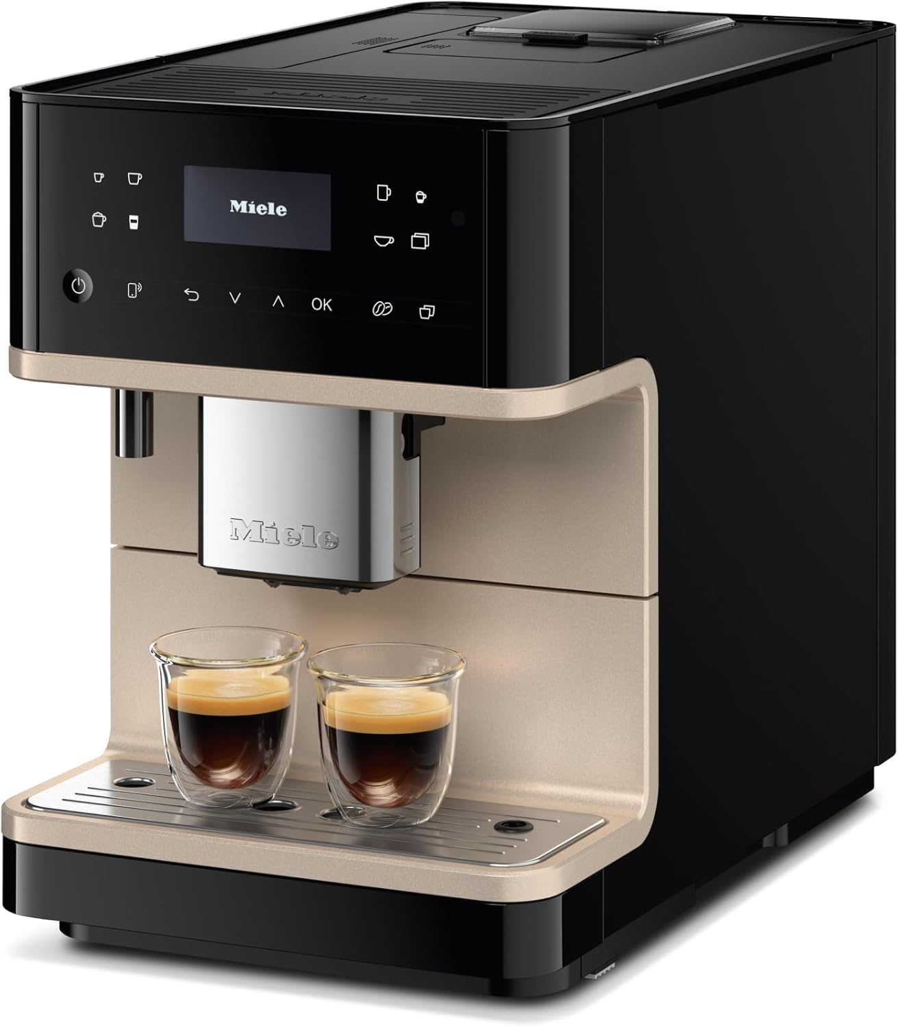 Miele CM 6360 MilkPerfection Automatic Coffee Machine - OneTouch for Two, AromaticSystem, 8 individual profiles, DoubleShot, WiFi-compatible, LED lighting, in Obsidian Black CleanSteel Metallic