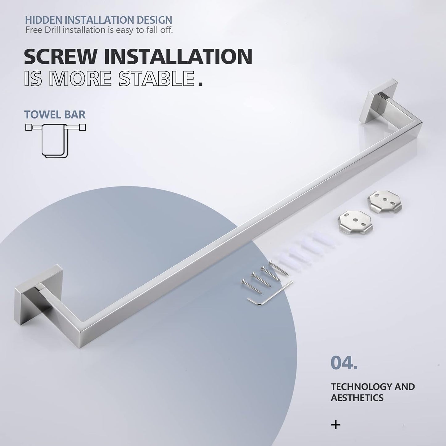 KOKOSIRI 24-Inch Single Towel Bar, Bathroom Kitchen Towel Holder, Wall Mounted SUS304 Stainless Steel Towel Rack, Polished Chrome, B4003CH-L24