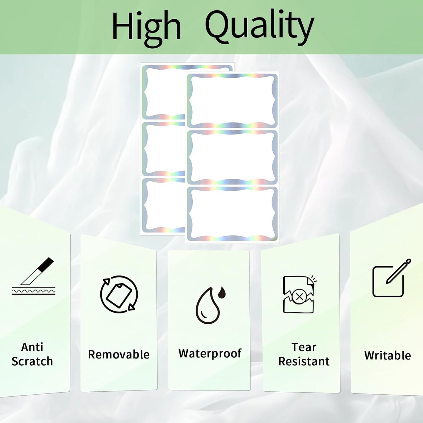 STARLIBOO Holographic Colored Labels Stickers, 3X5 Inch Removable Large Label Stickers for Moving Boxes and Storage Bins- Waterproof- Writable- Tear Resistant (Holographic Silver