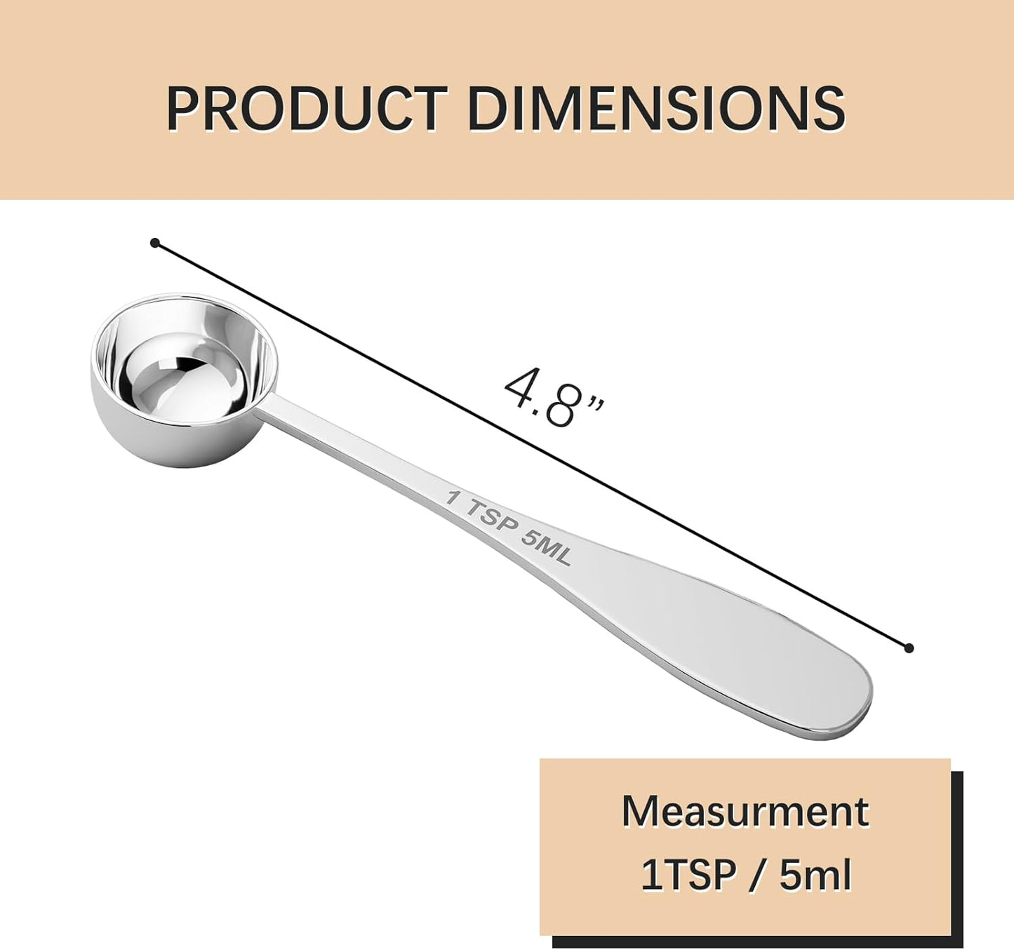 2PCS 1tsp(1/3tbsp, 5 ml) Single Measuring Spoon, Stainless Steel Individual Teaspoon, Metal Measure Scoop with Gift Box