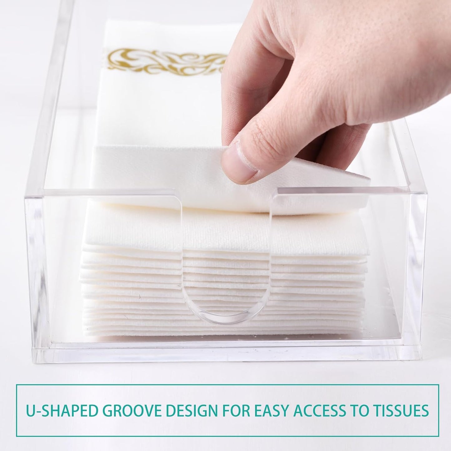 Rubtlamp 1Pcs Acrylic Napkin Holder Bathroom - 0.27Inch Thickness Bathroom Napkins Holder For Guest - Hand Towel Tray for Kitchen, Parties, Weddings, Party, Hotel (Clear, 9”X5.5”X2.5”)