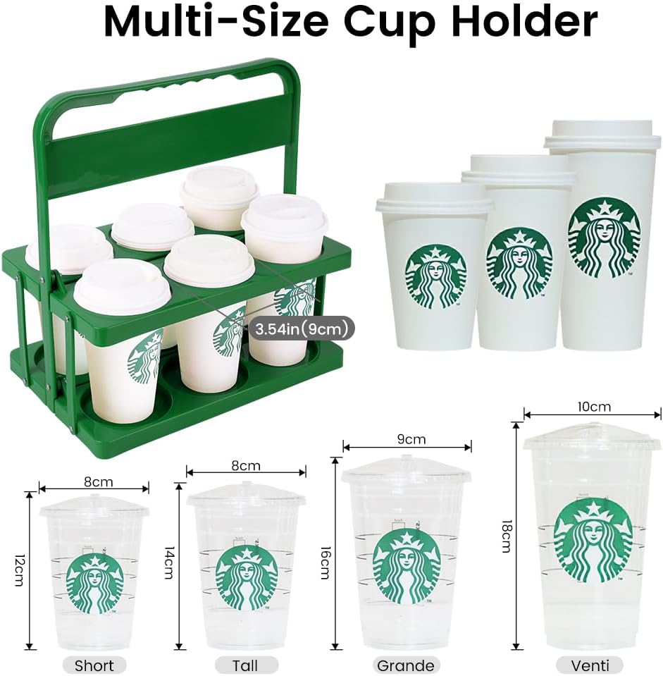 Reusable Drink Carrier with Handle for Doordash, Grubhub, Portable Cup/Coffee Holder Accessories for Delivery, Foldable Drinks Caddy with Tray, Car Durable Plastic Festive Bottle, Vacation