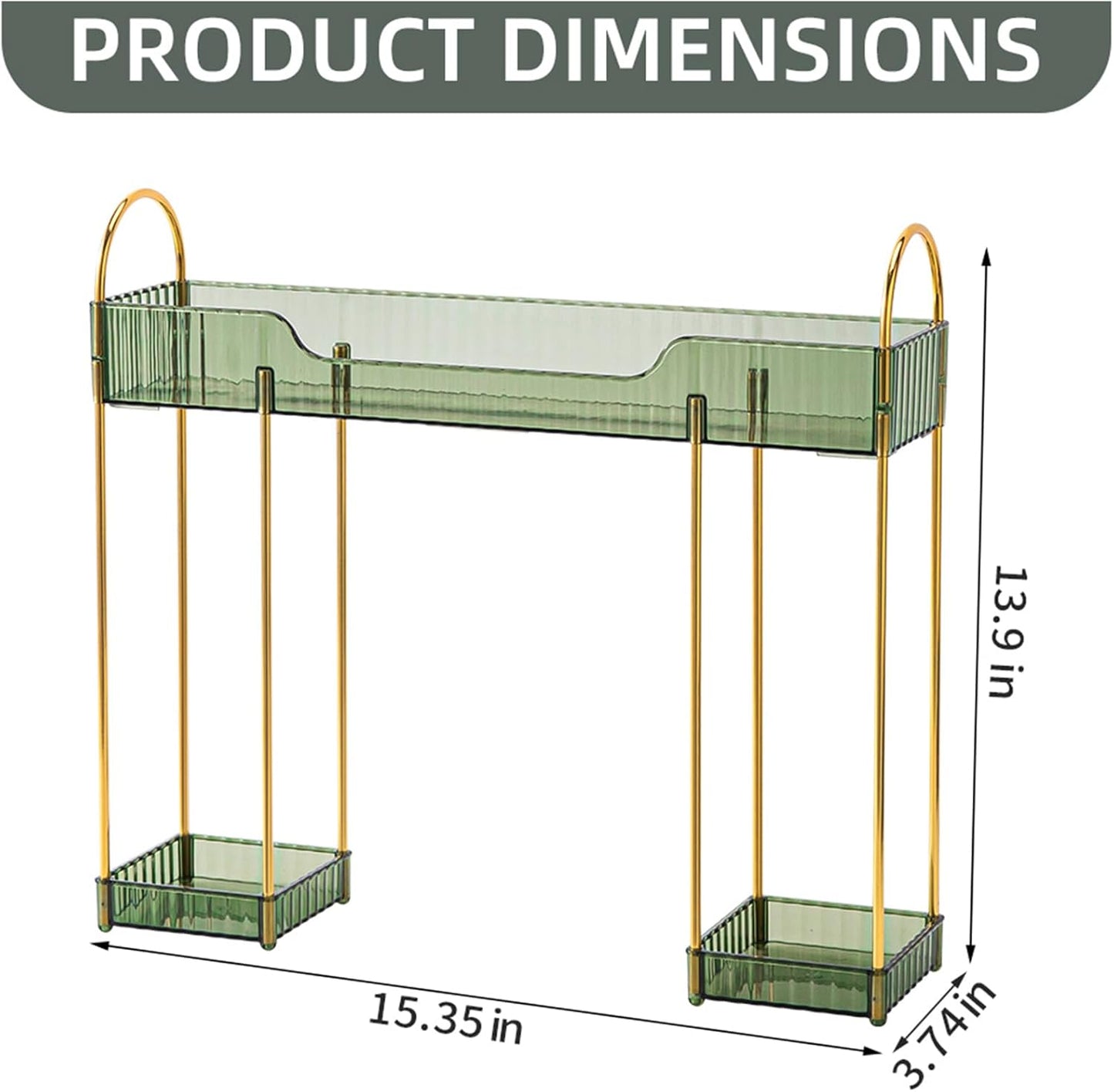 Makeup Organizer for Vanity,2-Tier Bathroom Sink Organizers Shelf Over Faucet Countertop Organizer Rack with Green Plastic Trays,n-Shaped Sink Storage for Bathroom Dresser