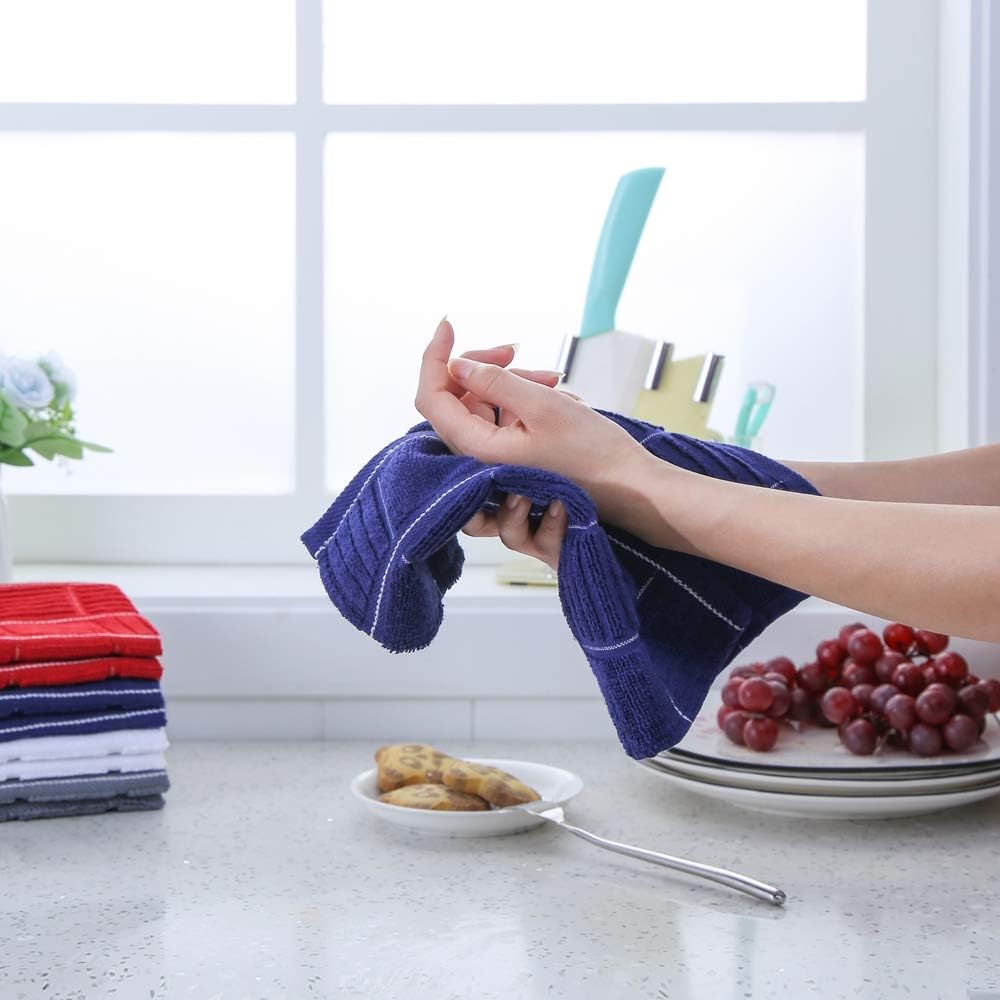 Glynniss Kitchen Dish Cloths for Washing Dishes, Cotton Dish Rags for Drying Cleaning, Pack of 8 Dishcloths (Navy Blue, 12x12 inches)