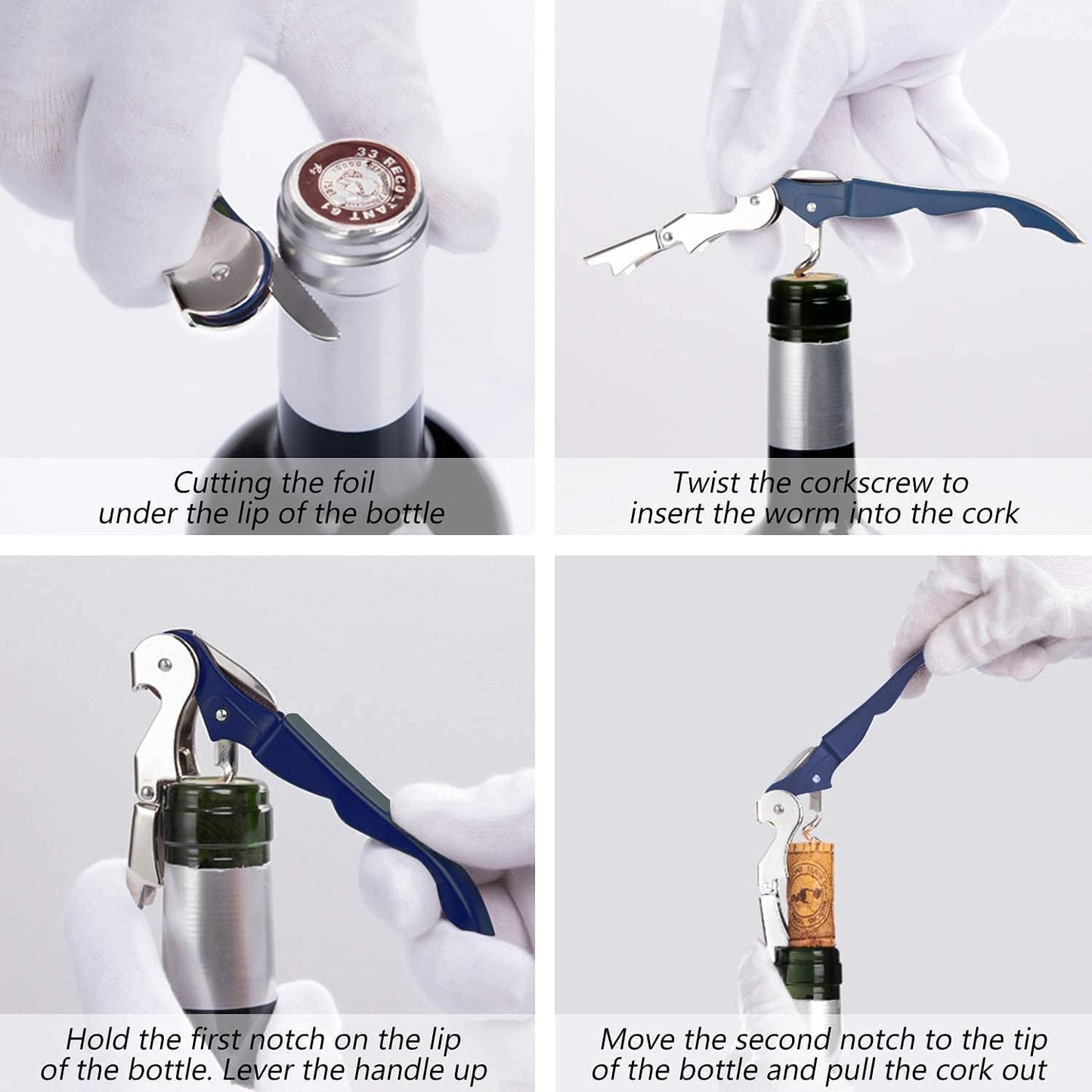 HYZ 2-Pack Wine Opener Waiter Corkscrew, Professional Wine Key for Servers, Bartender with Foil Cutter, Manual Wine Bottle Opener Double Hinged (Navy Blue)