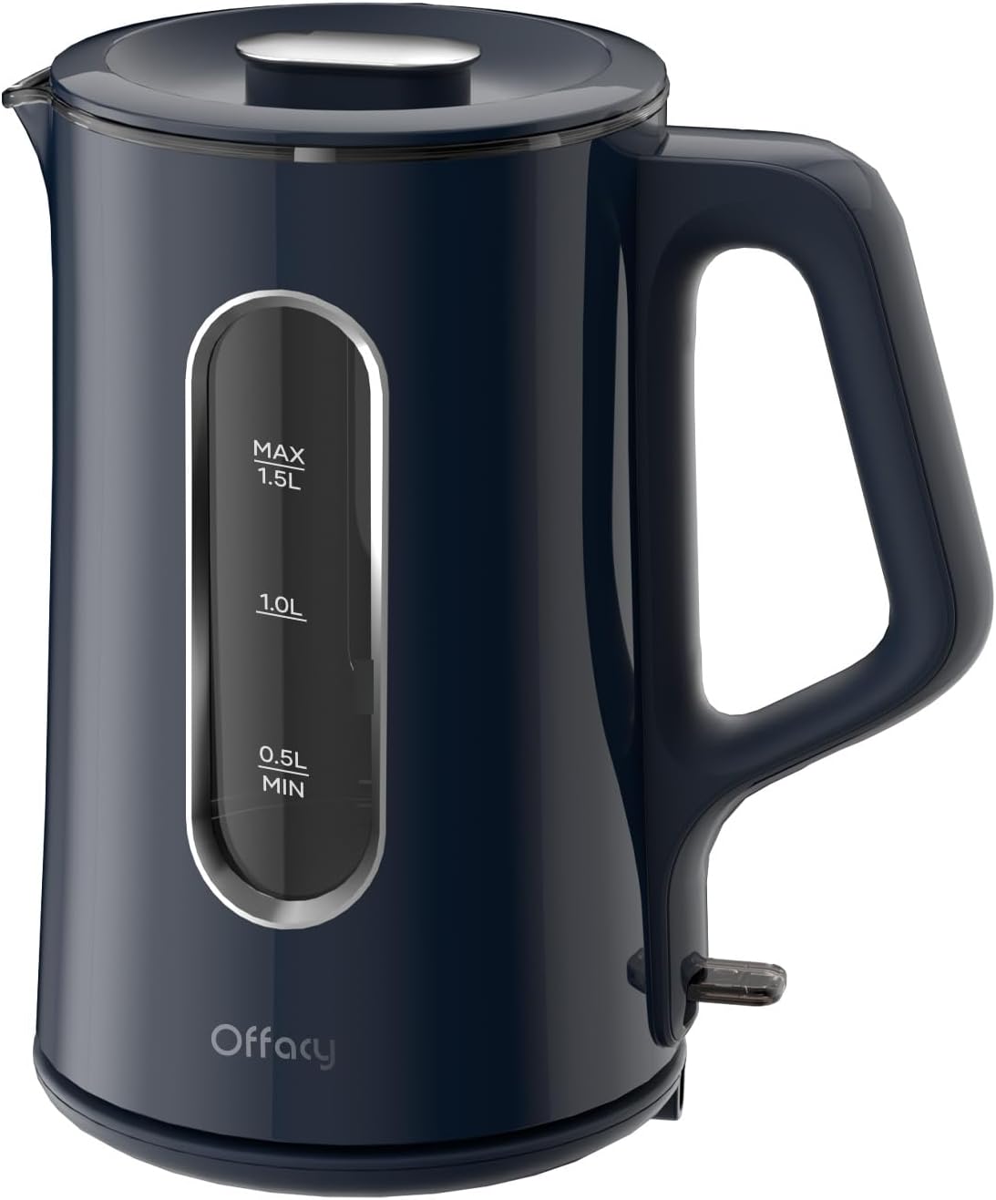 OFFACY Electric Kettle, Double Wall Glass Inner, Hot Water Boiler Heater Pot, 1.5-Liter, 1200 Watts for Fast Boiling, 53oz BPA Free, Navy Blue