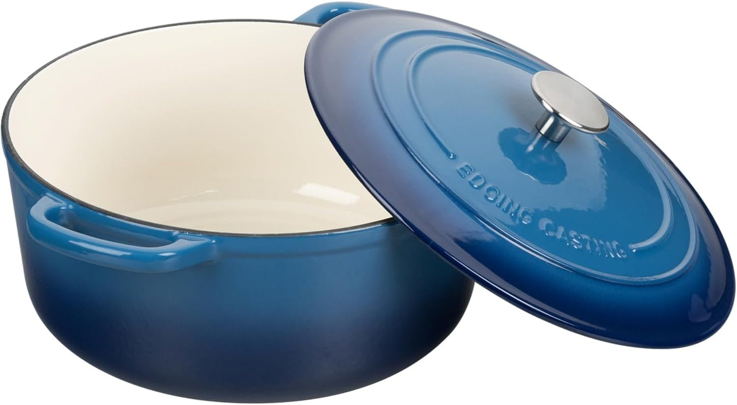 Enameled Cast Iron Dutch Oven Pot With Lid for Cooking, Bread Baking, Bread Oven, 5.5 Quart, Lake Blue