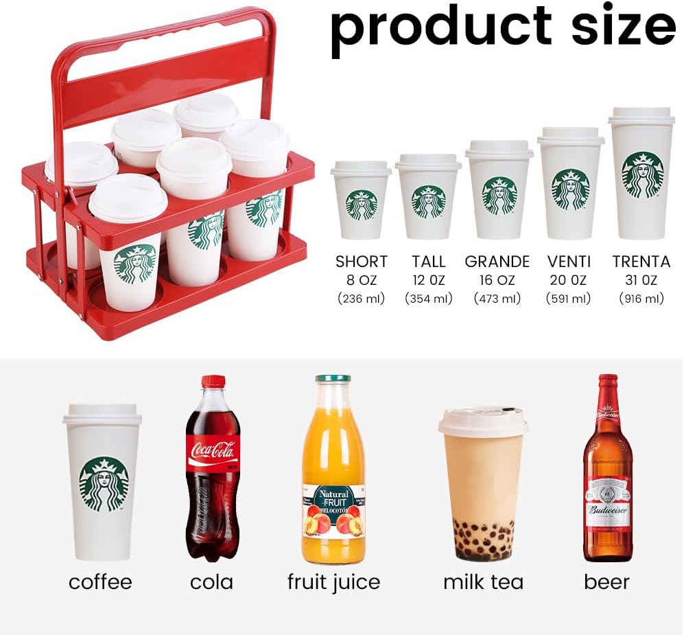 Reusable Drink Carrier with Handle for Doordash, Eats, Grubhub, Portable Cup/Coffee Holder Accessories for Delivery, Foldable Drinks Caddy with Tray, Car Durable Plastic Festive Bottle, Vacation