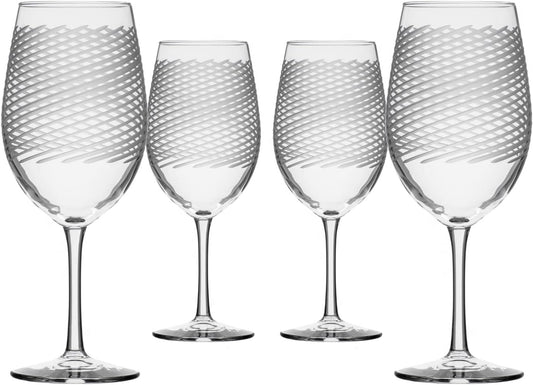 Rolf Glass Cyclone All Purpose Wine Glass | Set of 4 Stemmed 18oz Glasses | Proudly Made in the USA | Large Engraved Tumbler Glasses | Lead-Free Glass