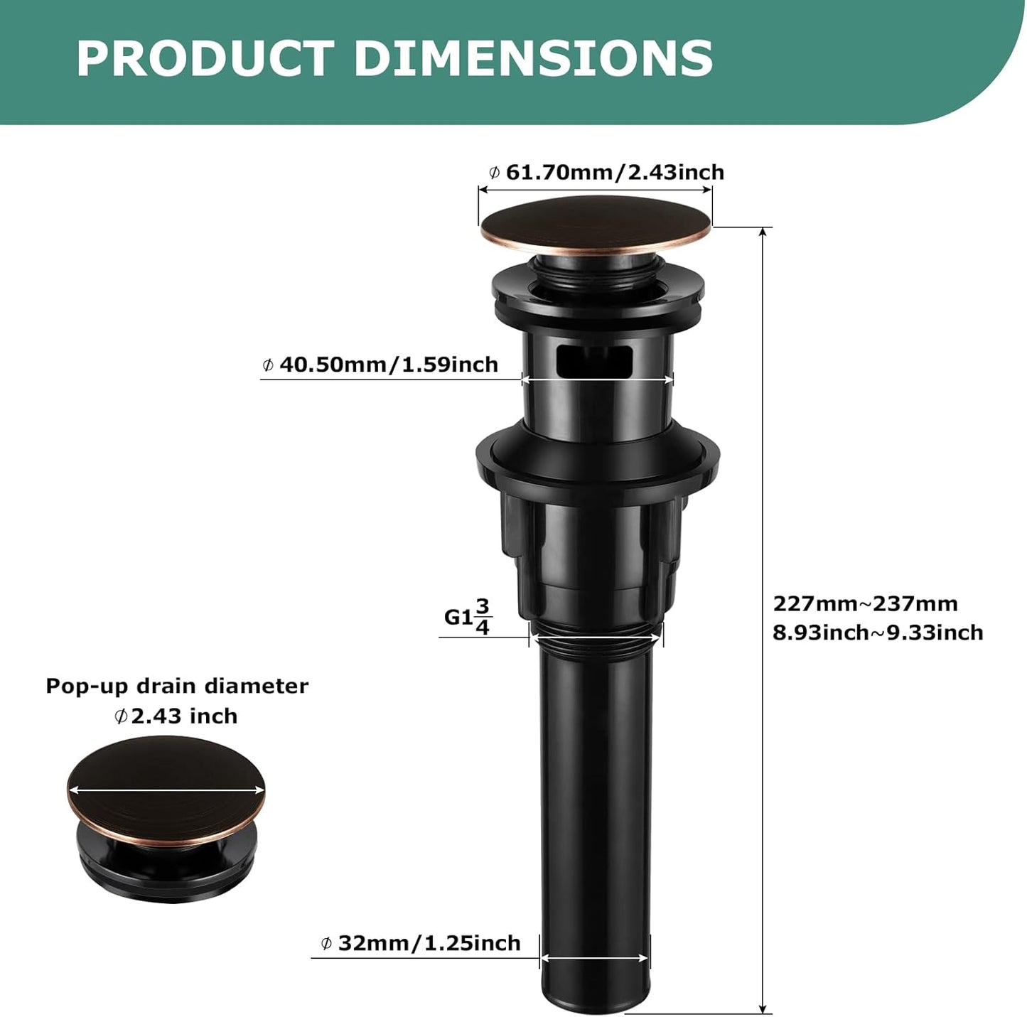 PARLOS Push & Seal Pop Up Drain Assembly Stopper for Bathroom Sink with Overflow Oil Rubbed Bronze, 20716