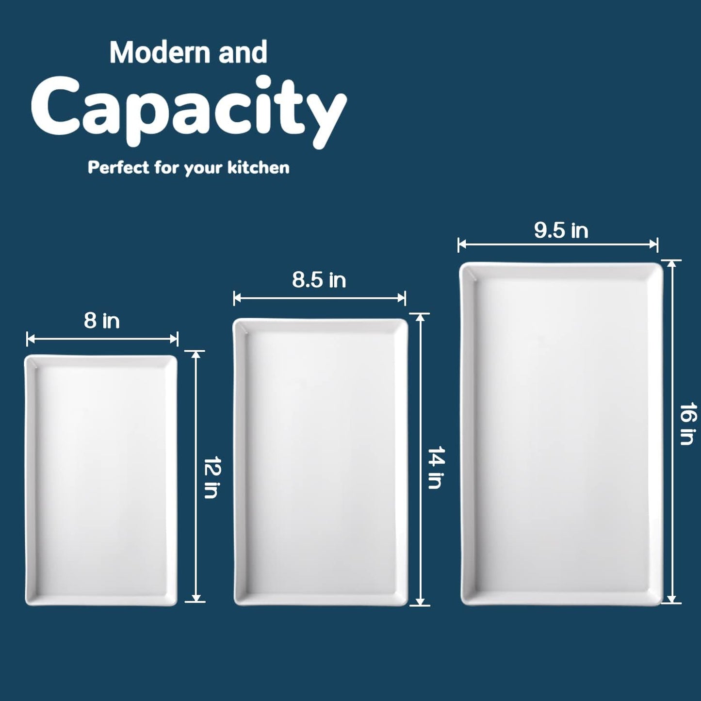 Delling Large Serving Platter, 16/14/12 Inch Rectangular Serving Trays for Serving Food, Serving Tray for Party - Set of 3, White