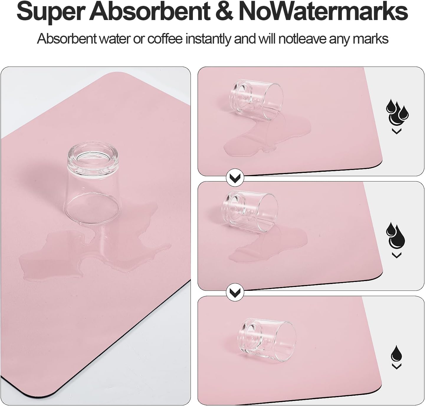 Dish Drying Mat for Kitchen Counter | Coffee Bar Mat for Countertops | Heat Resistant Drainer Mat with Non-slip Rubber Backed | Hide Stain Kitchen Absorbent Draining Mat | Pink 16"x24"