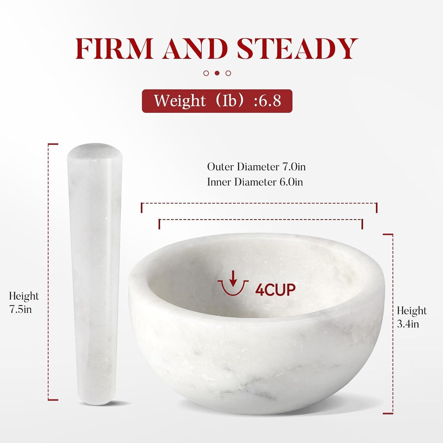 Koville Marble Mortar and Pestle Set, 7"-4 Cups Grinder Bowl for Guacamole, Salsa, Pill Crusher, Spice, Herb, Garlic, Nut, Heavy Duty Grinder for Kitchen(Namib Fantasy)