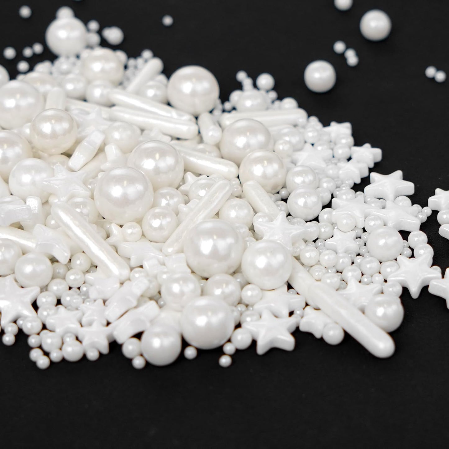 White Pearl Star Rods Sprinkles, Edible Pearls Sugar, 130g/4.58oz, White Sprinkles for Cupcake Decorating, Cupcake Toppers, Cake Decorations