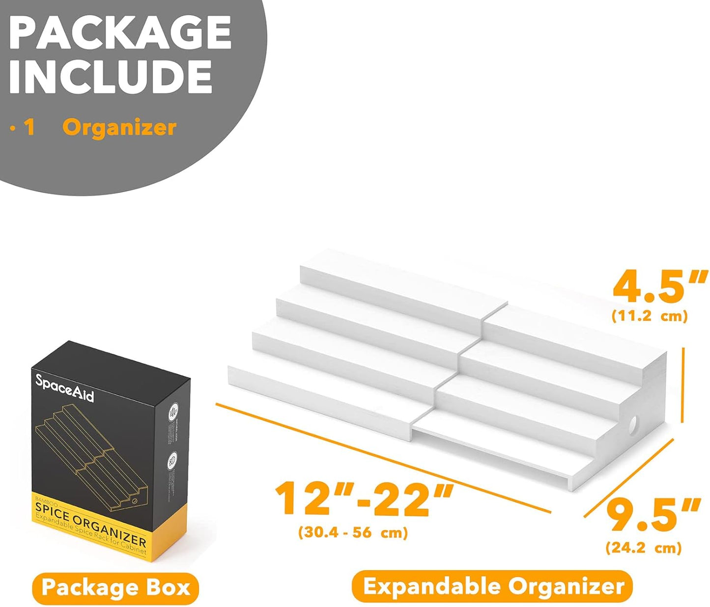 SpaceAid Bamboo Spice Rack Organizer for Cabinet, Kitchen Pantry Spices Storage Rack for Cabinets Organization, Home Seasoning Tiered Can Goods Racks Wood Shelf Organizers (4 Tier, White)