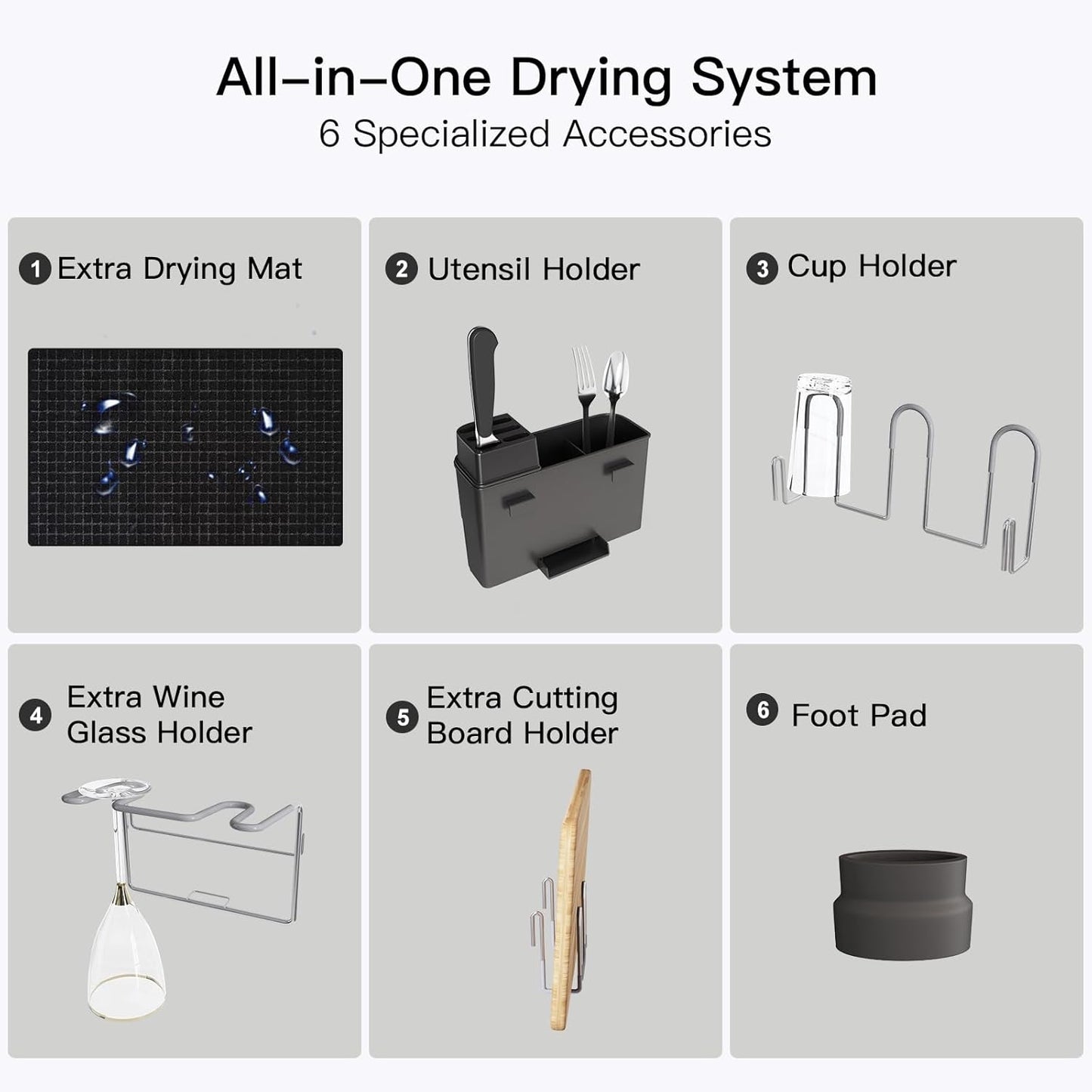 BOOSINY 2 Tier Grey Large Stainless Steel Dish Drainers Drying Rack for Kitchen Counter with Drainboard, Rust Proof Metal, Space Saving, Modern Aesthetic, Compact Plates Strainers with Extra Mat