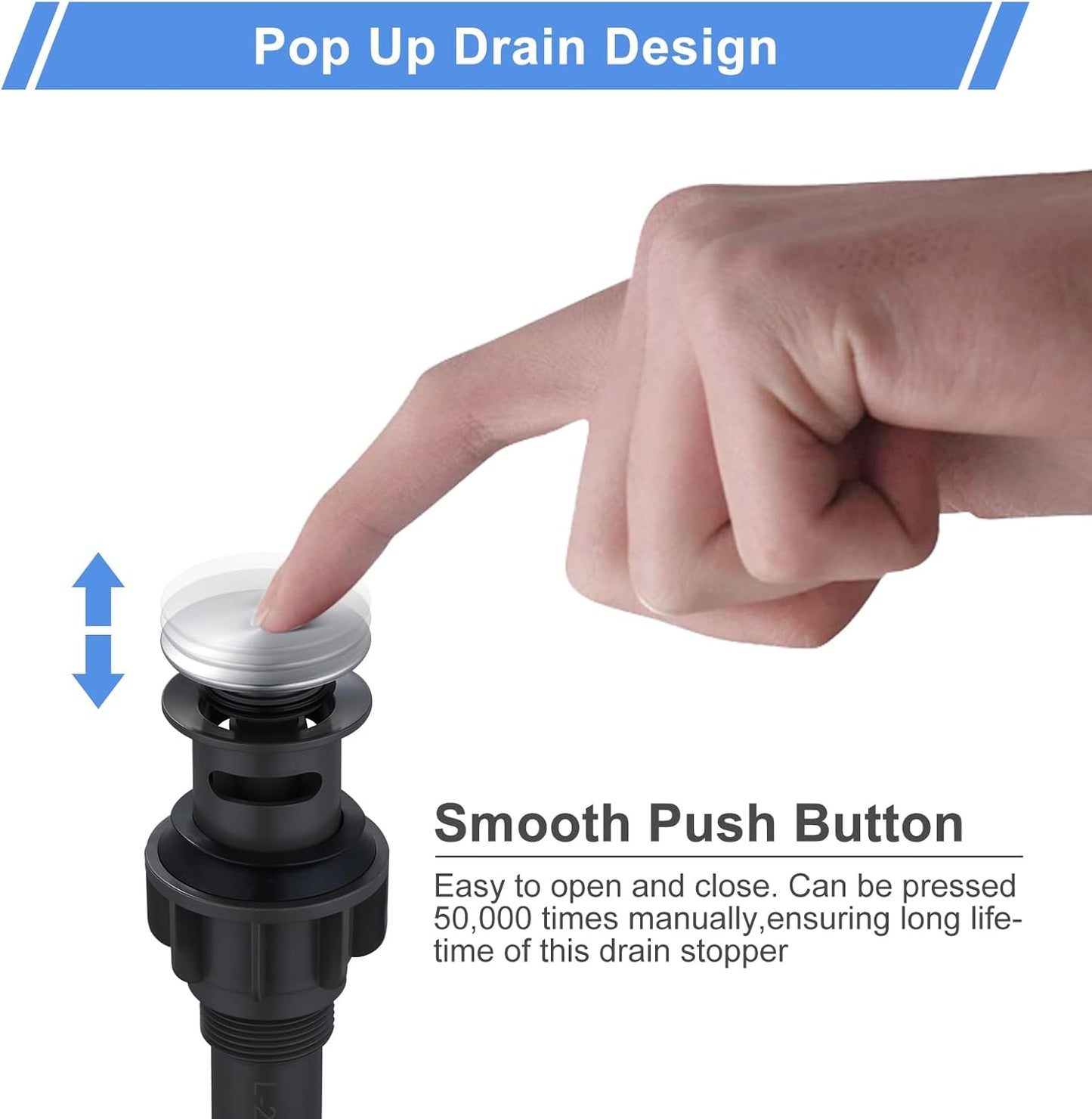 ARCORA Pop Up Sink Drain with Overflow, Chrome Bathroom Sink Drain, Pop Up Drain for Vessel Sink