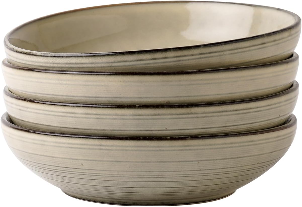 famiware Tempus Pasta Bowls Set of 4, 40 oz Bowls for Kitchen, Stoneware Deep Serving Bowls, Dishwasher & Microwave Safe Bowls for Cereal, Salad, Soup, Dessert etc - Castle Wall