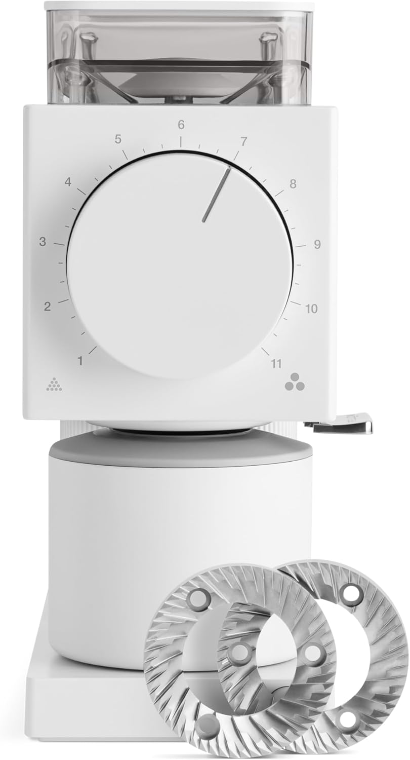 Fellow Gen 2 Ode Burr Coffee Grinder Electric with 31 Settings for Drip, French Press & Cold Brew - Small Footprint Electric Grinder - Matte White
