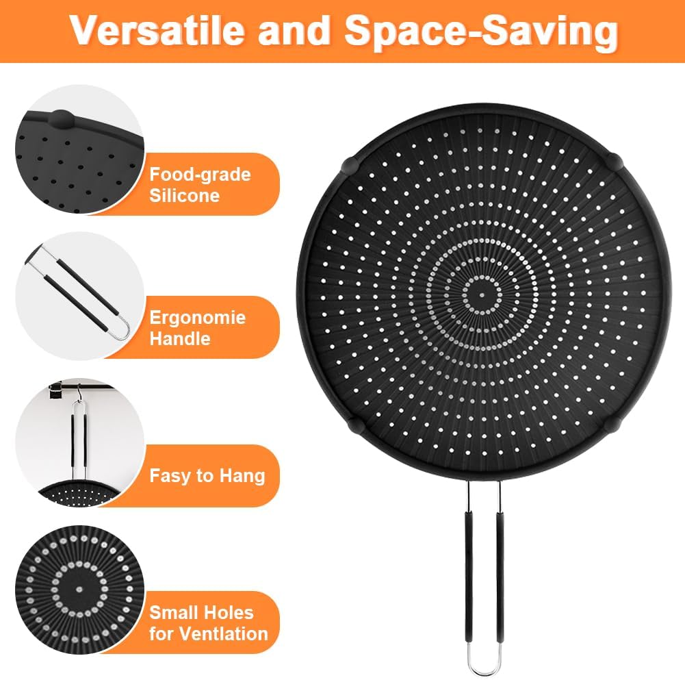 Splatter Screen for Frying Pan, Grease Splatter Guard, Heat-Resistant Splatter Guards for Frying, Silicone Splatter Guard for Everyday Cooking, Dishwasher Safe （16in×12in×0.5in）