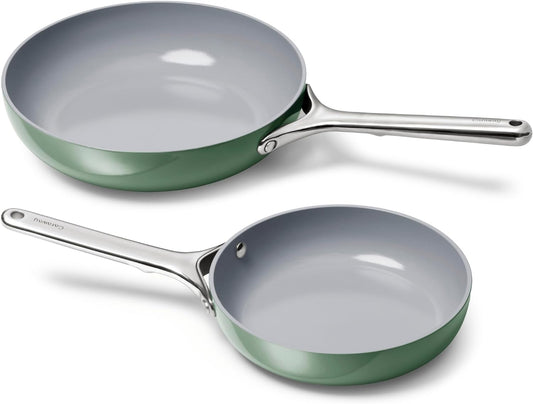 Caraway Fry Pan Duo - Nonstick Ceramic Frying Pan (8" & 10.5”) - Non Toxic, PTFE & PFOA Free - Oven Safe & Compatible with All Stovetops (Gas, Electric & Induction) - Sage
