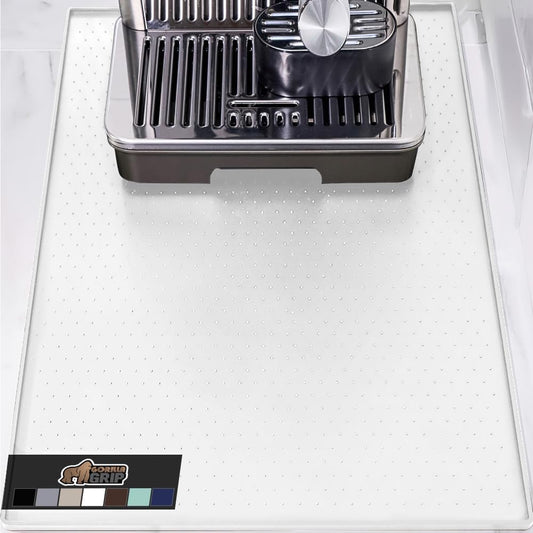 GORILLA GRIP Silicone Coffee Mat, 18x28, Espresso Drink Bar Station Accessories, Waterproof Heat-Resistant Dish Drying Mats, Stay in Place on Kitchen Counter, Home Kitchen Decor Essentials, White