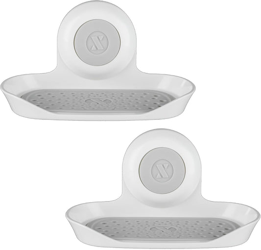SlipX Solutions Strong Hold Soap Saver, Suction Cup Soap Holder, Must Have Universal Kitchen & Bathroom Shower Accessories (White, Single Tray (2-Pack)