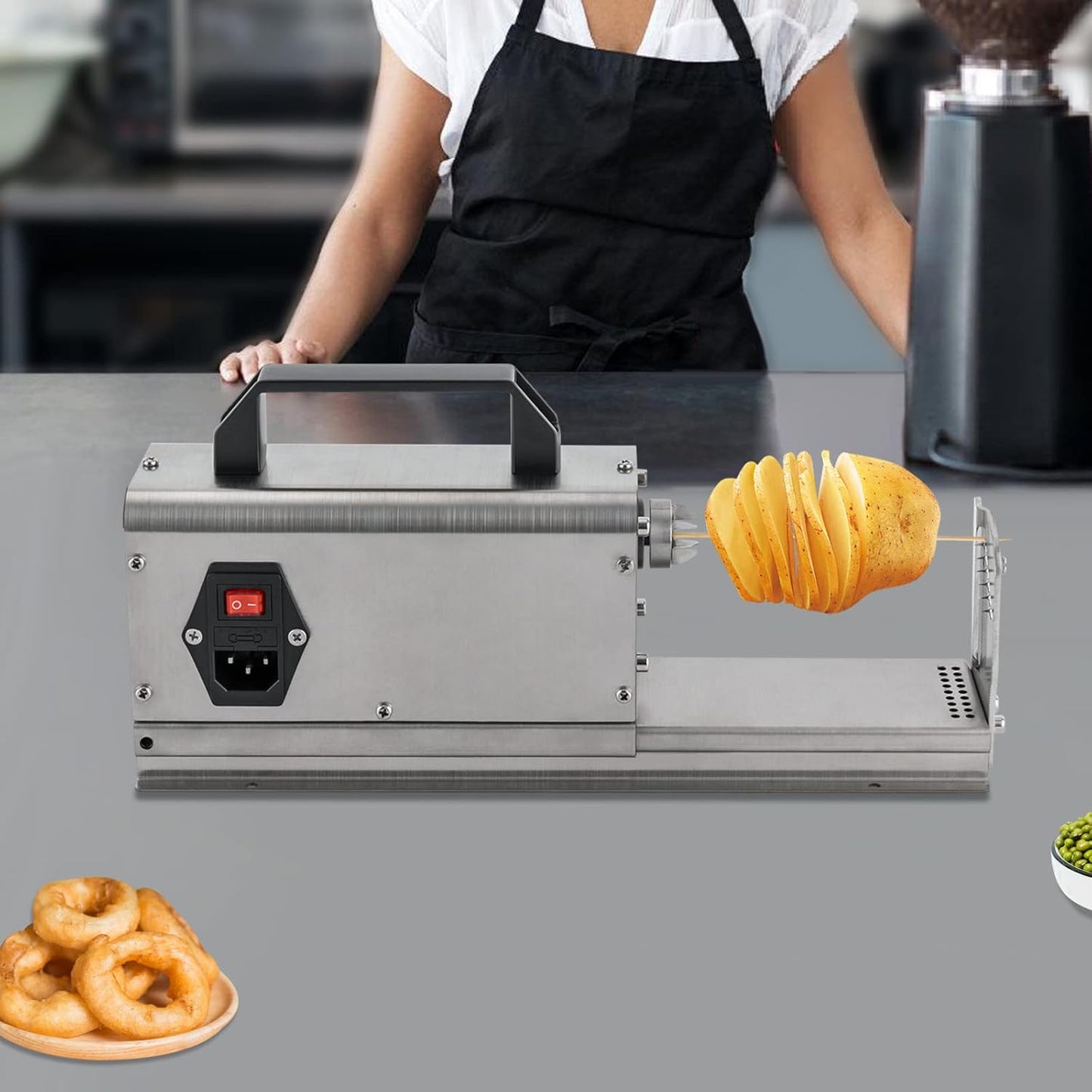 Electric Tornado Potato Slicer 3 in 1 Stainless Steel Potato Cutter Machine Curly Fries Cutting Machine Vegetables Chopper Spiral Twister Spiral Potato Chips Making Machine