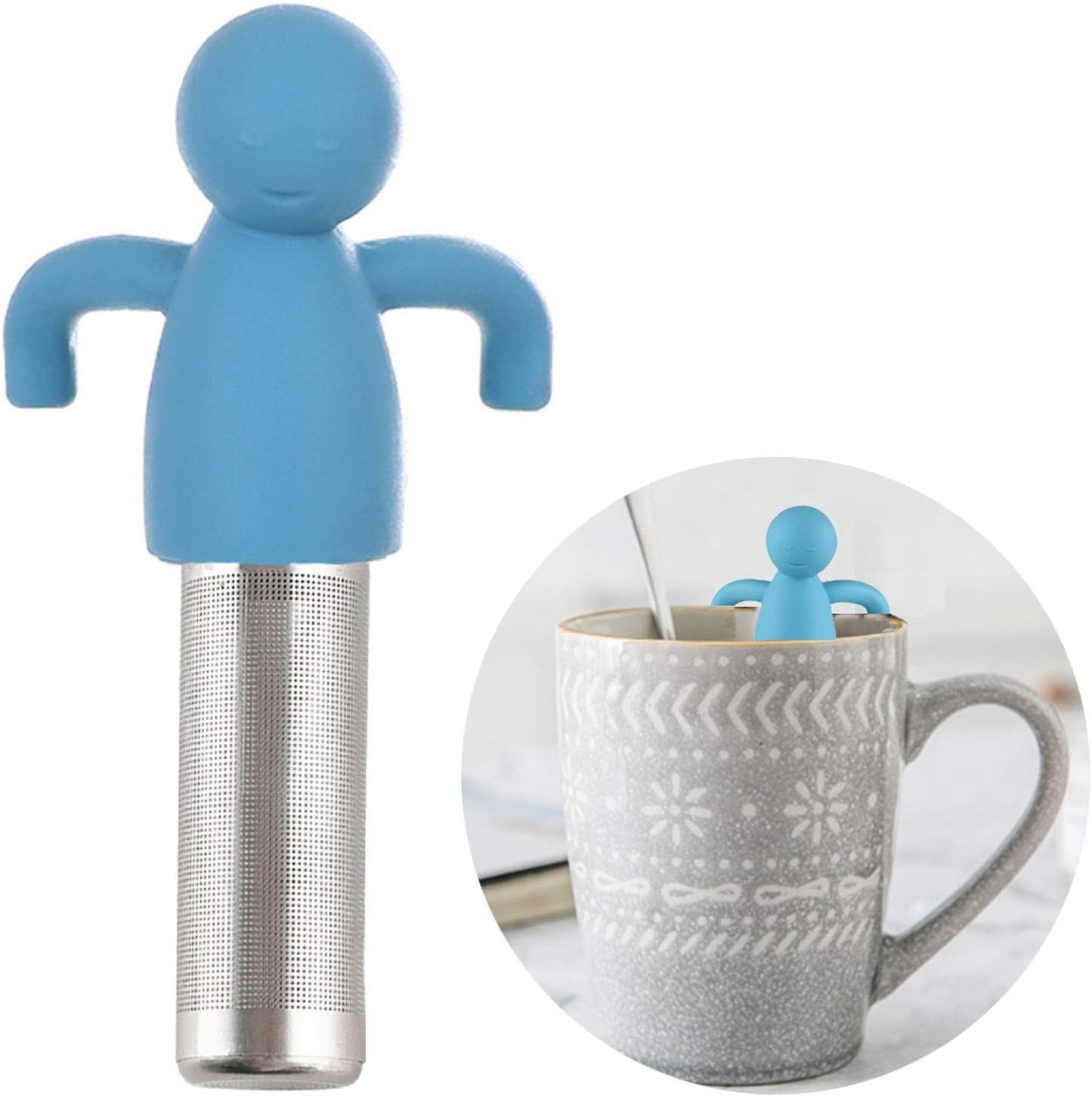 Leden Tea Infuser Cute Tea Strainer for Loose Tea Fine Mesh Stainless Steel Tea Ball Steeper & Diffuser with Silicone Lid for Tea Cup & Mug, with Cleaning Brush Blue