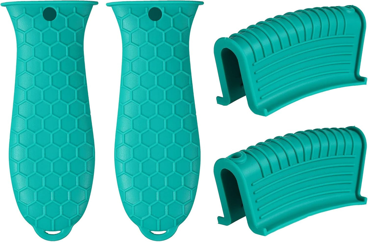 4 Pcs Non-Slip Silicone Hot Handle Holder & Assist Grips, Potholder for Cast Iron Skillets, Heat Resistant Handle Cover Sleeve for Frying Pans, Casserole, Cookware Handles, Lake Blue