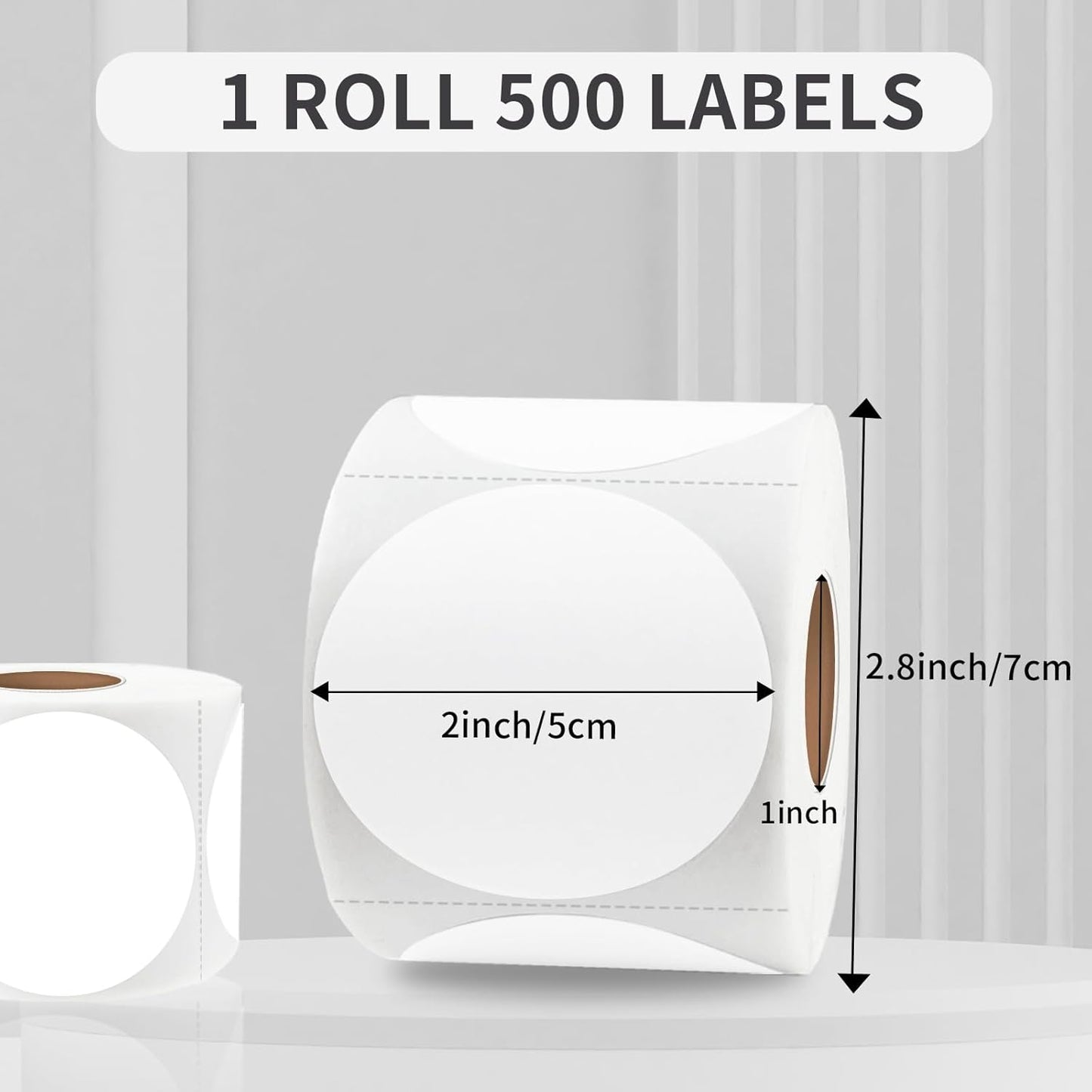 starboling Thermal Labels,2 Inch White Round Thermal Printer Stickers,Self-Adhesive Round Direct Thermal Labels,Thermal Stickers for DIY Logo Design,Name Tag (500/Roll）