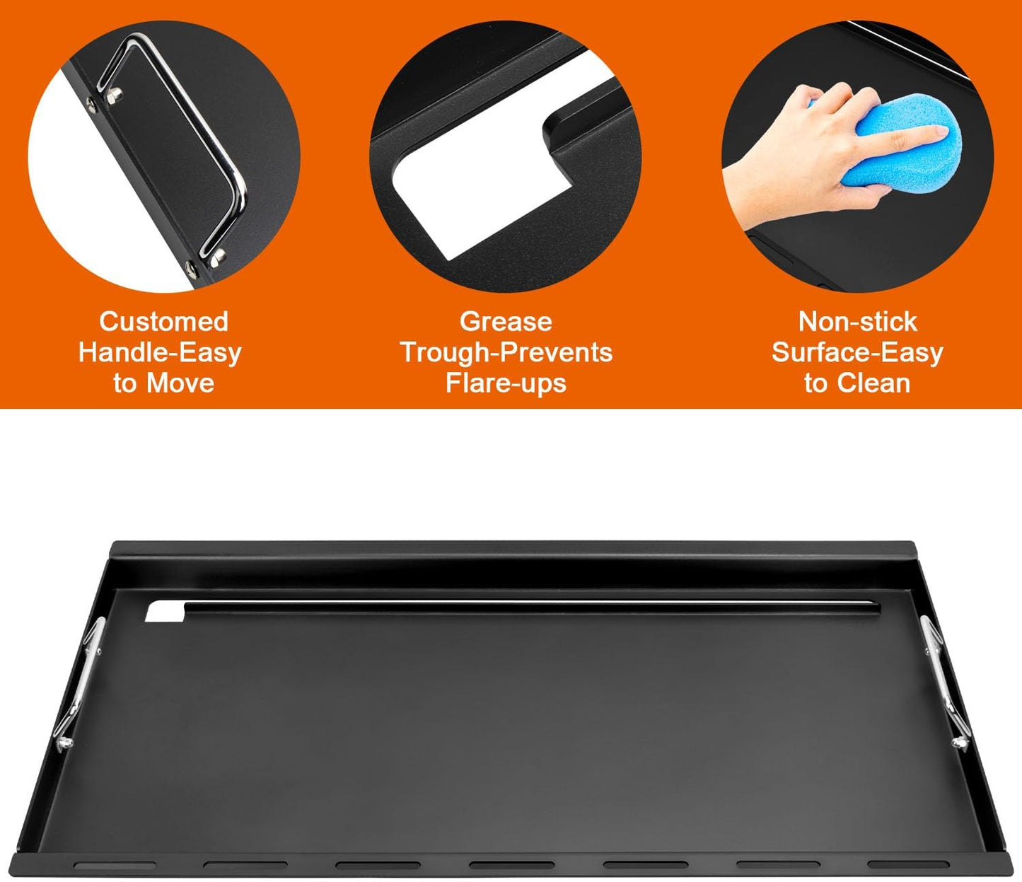 Full-Size Griddle Inserts for Weber Genesis II 400 Series Gas Grills, Flat Top Griddle with Handles for Genesis II E-410 S-410 E-435 S-435 E-440 S-440 LX E/S-440, Replace for Weber 6789