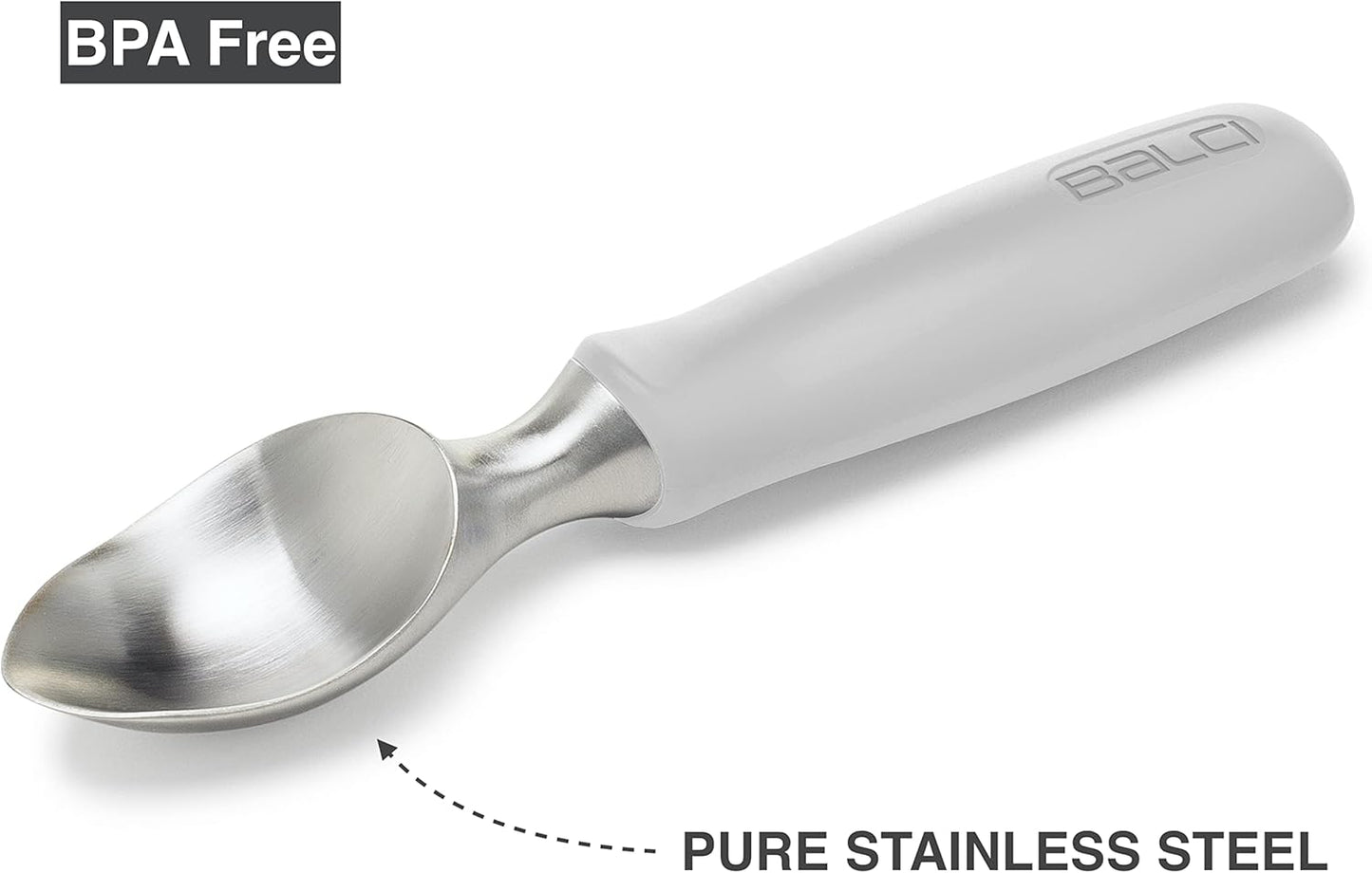BALCI Ice Cream Scoop - Heavy Duty Stainless Steel Icecream Scooper With Non-Slip Rubber Grip - Professional Metal Ice-Cream Spade - Dishwasher Safe – Grey