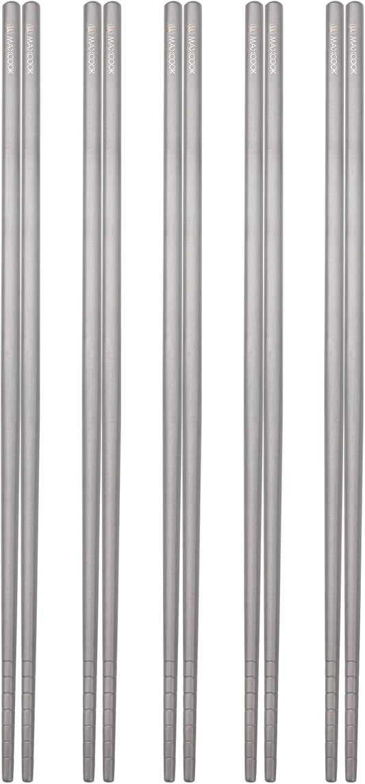 Pure Titanium Metal Chopsticks Reusable 5 Pairs Palillos Chinos Set High-end Tableware, Dishwasher Safe Light and Durable Chopsticks as Gift set