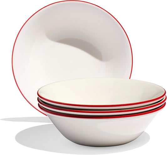 Made In Cookware - Set of 4 - Side Bowls - White With Red Rim - Porcelain England