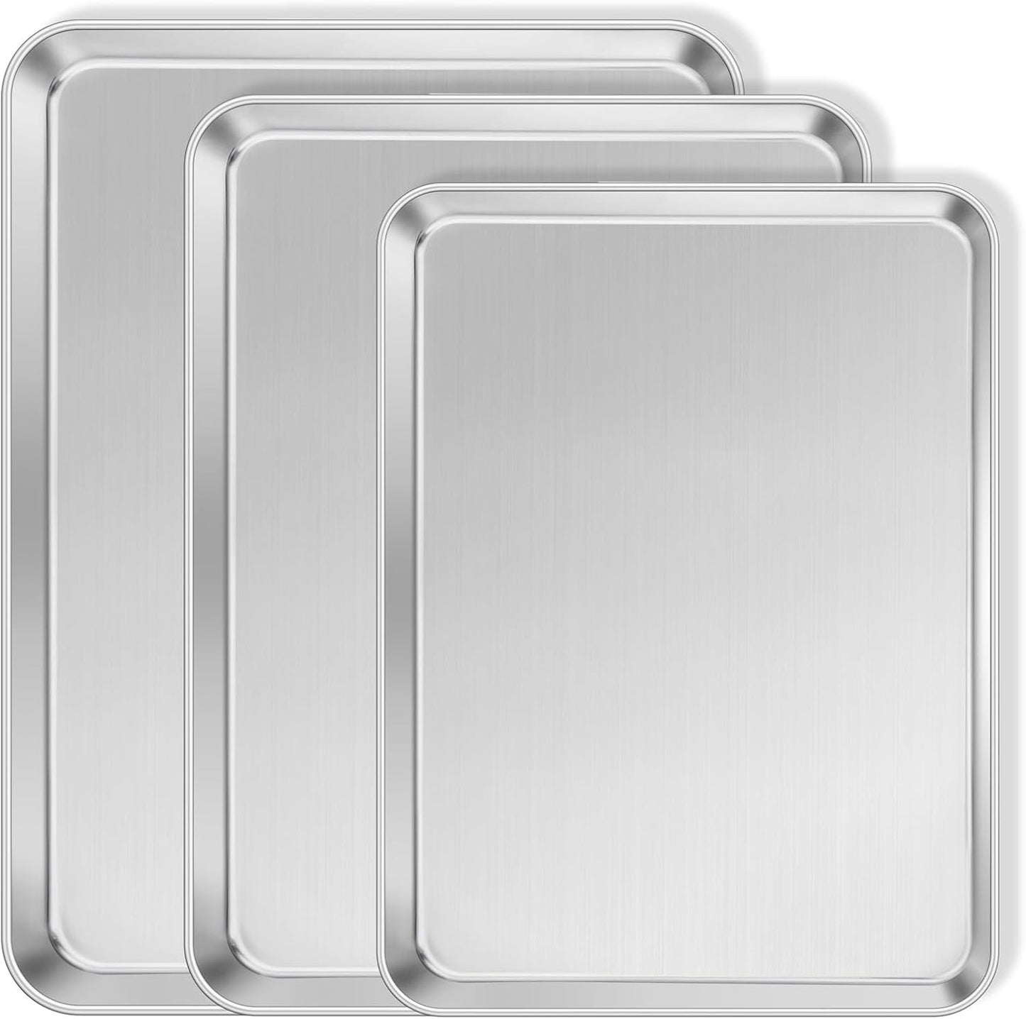 3Pack Cookies Sheets for Baking, Leonyo Stainless Steel Baking Sheets Pans, 1Inch Deep Metal Quarter Sheet Pan Tray for Cookies, Dishwasher Safe