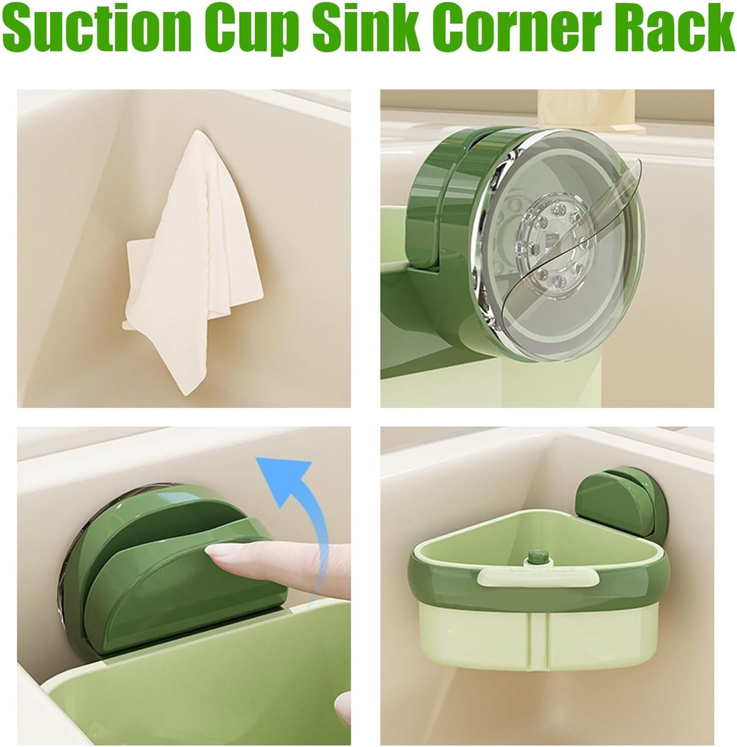 Corner Sink Strainer,2025 New Suction Cup Press Sink Strainer Basket,Automatic Dumping food Waste Catcher for Sink,Faucet Sponge Storage Rack,Corner Sink Trash Catcher for Food Waste (Green 2PCS)