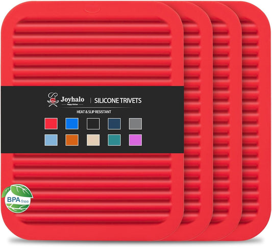 Joyhalo 4 Pack Silicone Trivets for Hot Pots and Pans,480℉ Heat Resistant Trivets for Hot Dishes,Hot Pads for Countertop,Kitchen Potholders,Red