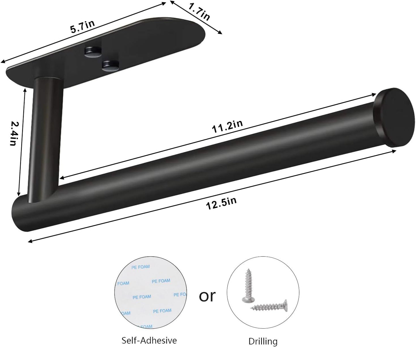 VAEHOLD Adhesive Paper Towel Holder Under Cabinet Wall Mount for Kitchen Paper Towel, Black Paper Towel Roll Holder Stick to Wall, Stainless Steel（Black）