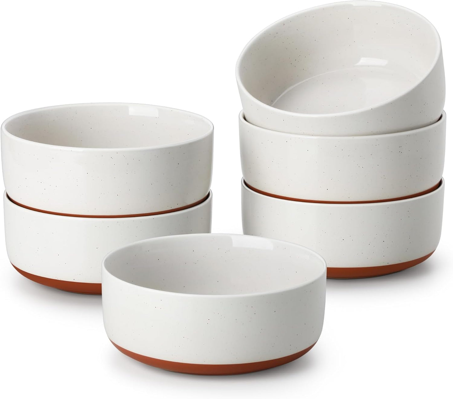 MALACASA Cereal Bowls Set of 6, 24 OZ Ceramic Bowls for Kitchen, Soup Bowl Breakfast Bowls, Dishwasher Microwave Safe, Khaki White, Series TARA