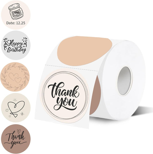 2 Inch Beige Gradient Round Thermal Label Printer Stickers, Self-Adhesive Direct Labels for DIY Logo Design, Name Tag (500 Labels/1 Roll)