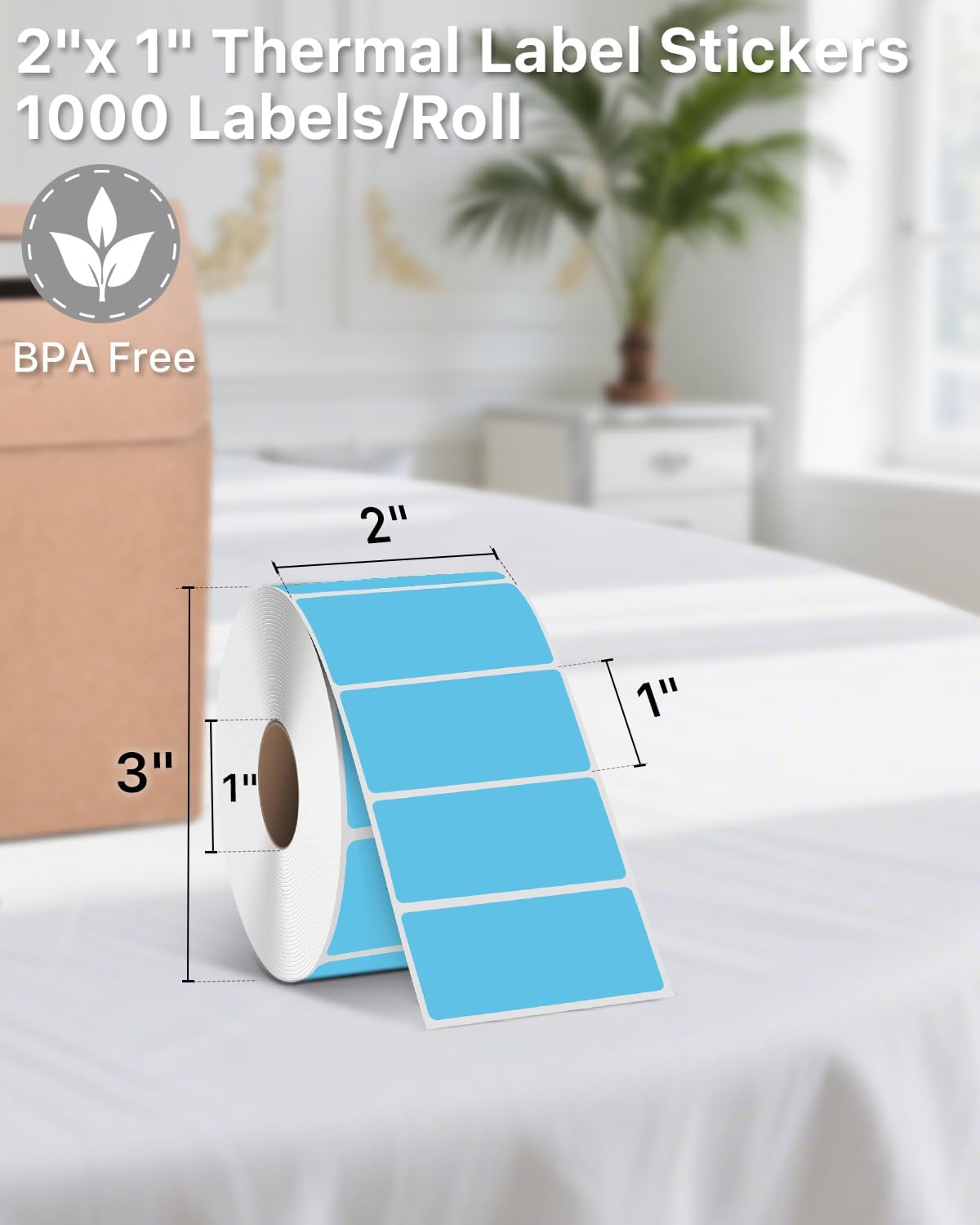 iEager 2x1 Inch Thermal Labels, Blue Rectangle Thermal Printer Stickers, Durable Shipping Label Printer Sticker for Barcode, Name, Address, 1000 Labels/Roll