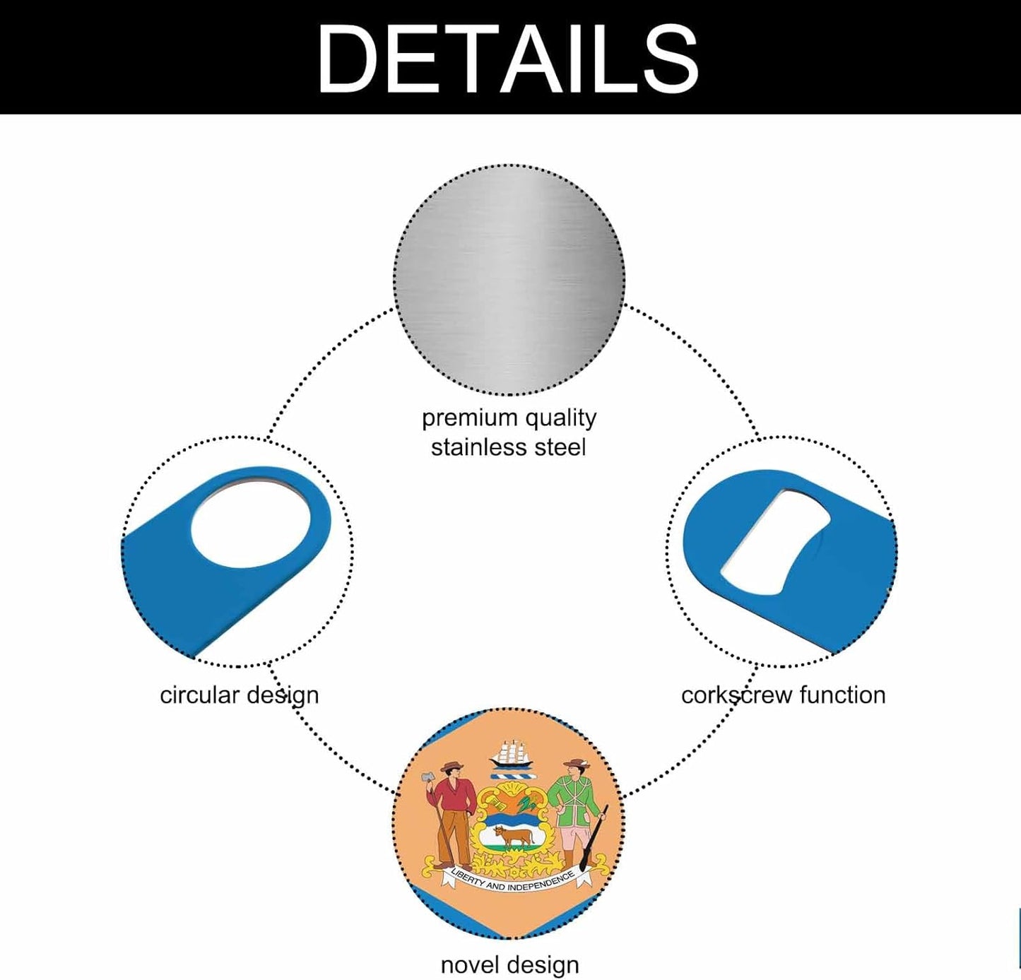 Delaware State Flag Stainless Steel Bottle Opener Abstract Retro Blue Country Flag Patriotic Art Flat Beer Bottle Opener Keychain for Home Kitchen Bar Restaurant Party Birthday Gift