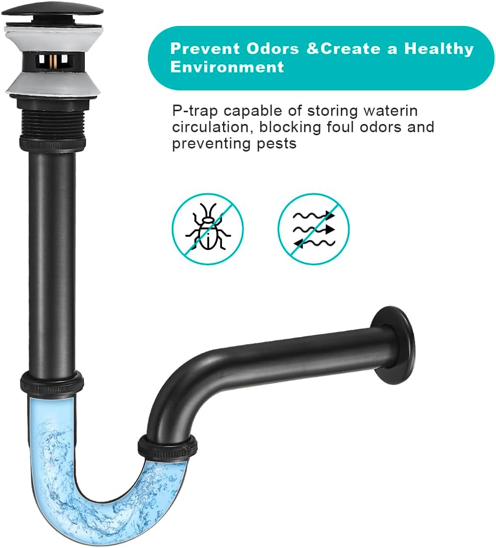 Bathroom Basin Adjustable Height 1-1/4 Bottle Trap, U Shape Sink P Trap Complete Set, Basin Sink Waste Drain Stopper Set with Overflow, Oil Rubbed Bronze